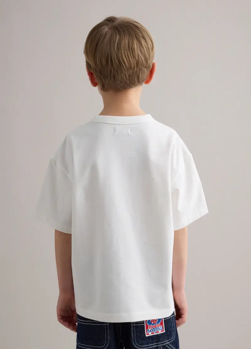 T-shirt In Cotone Elasticizzato Bianco Da Bambino Oversize Fit, Bianco miniatura 3