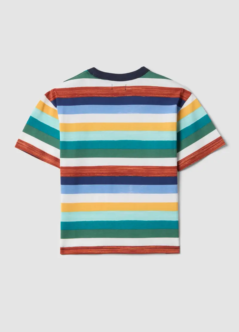T-shirt In Puro Cotone A Righe Multicolor Da Bambino Regular Fit, Multicolor miniatura 2