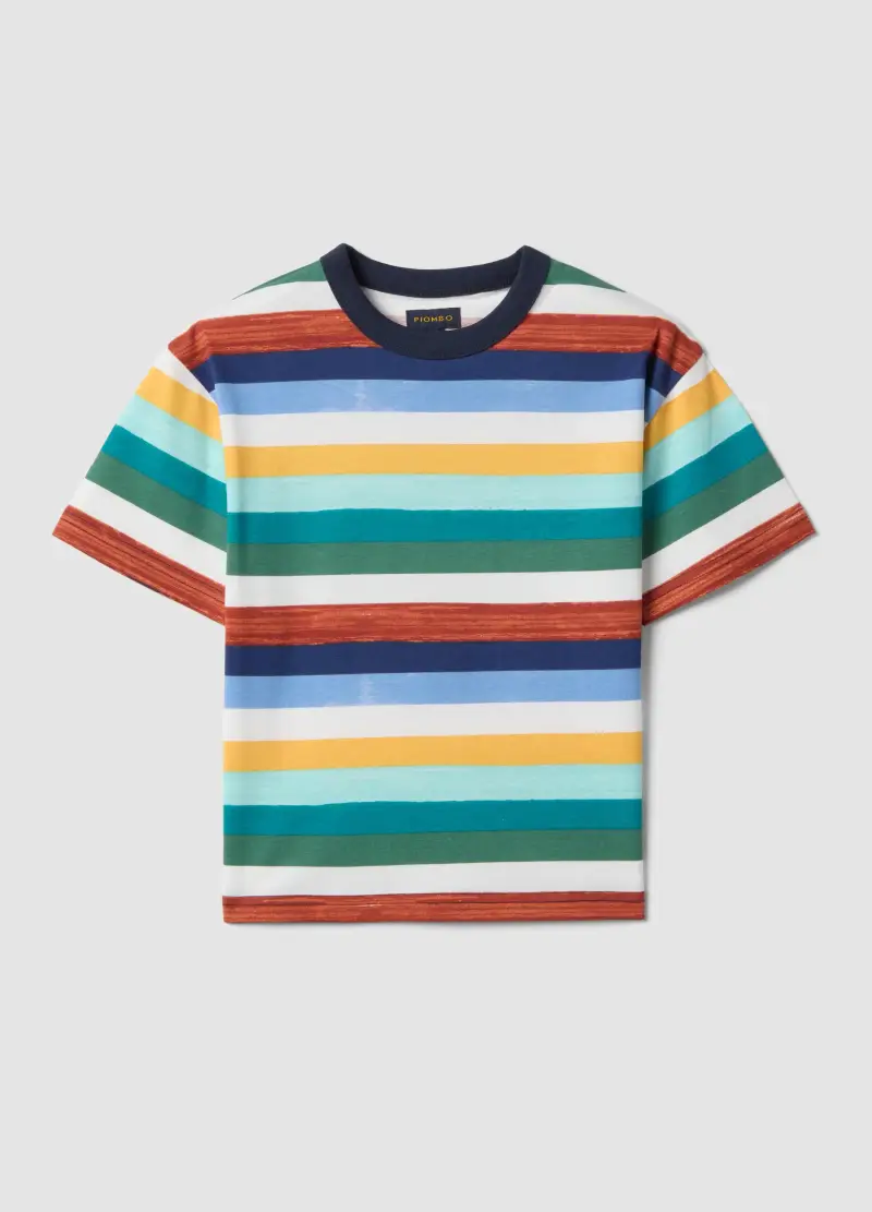 T-shirt In Puro Cotone A Righe Multicolor Da Bambino Regular Fit, Multicolor