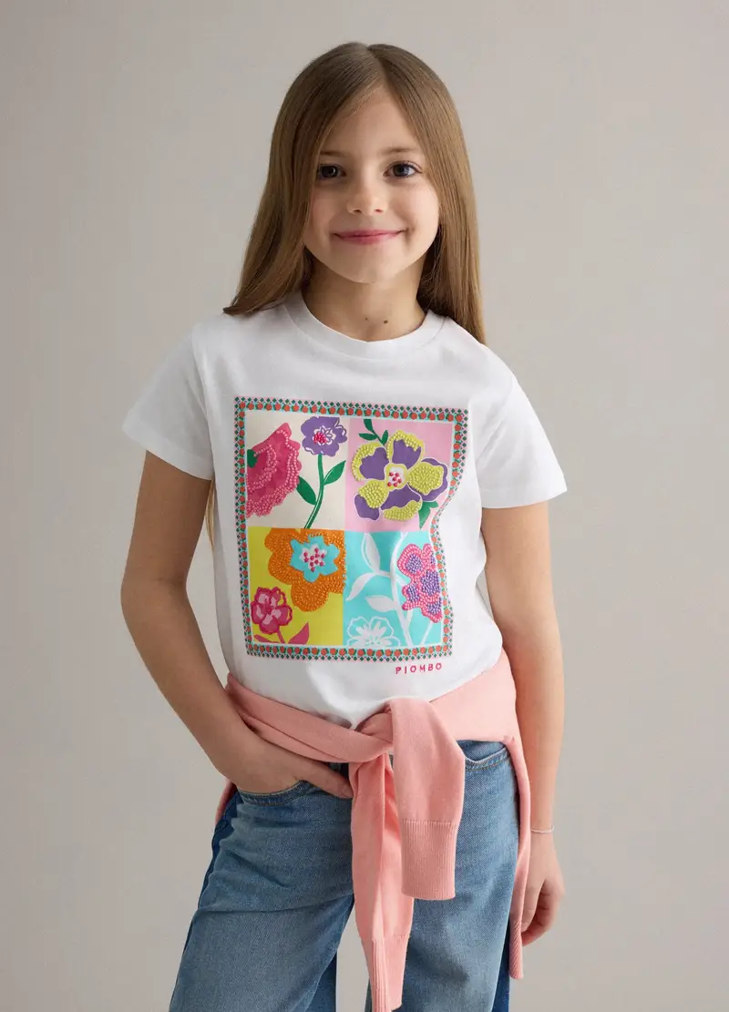 T-shirt In Puro Cotone Bianco Regular Fit Con Stampa Per Bambine, Bambina, Bianco