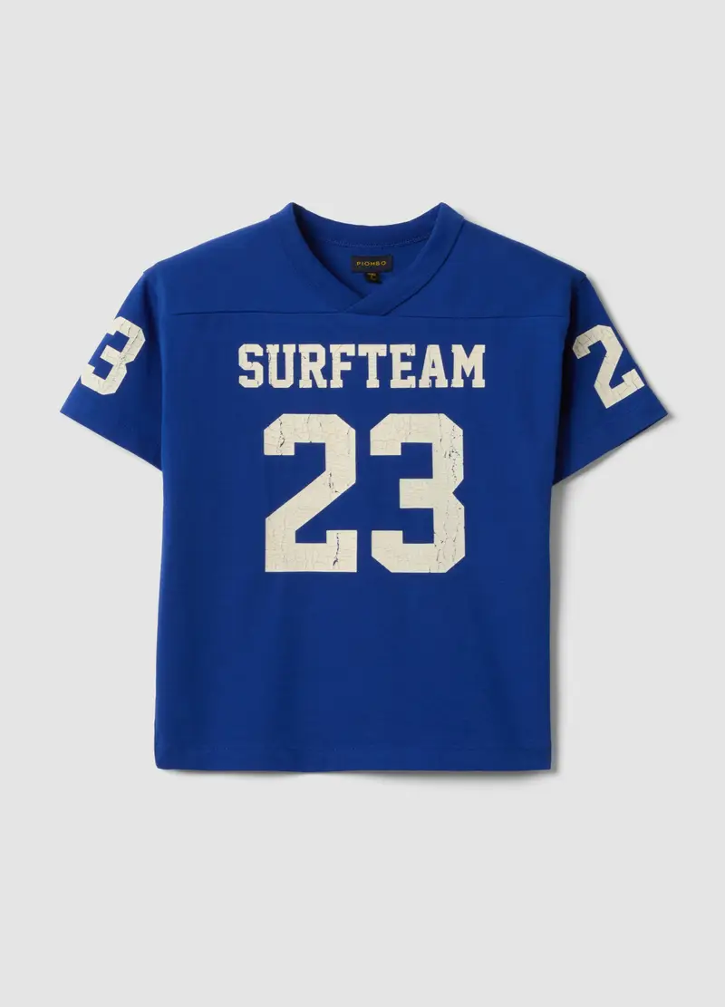 T-shirt In Puro Cotone Blu Da Bambino Oversize Fit Con Stampe, Blu