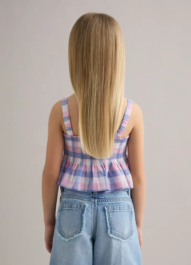 Tank Top In Puro Cotone A Quadri Multicolor Da Bambina Regular Fit, Multicolor miniatura 3