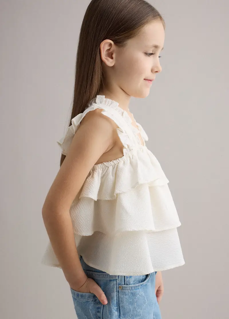 Top Bianco Da Bambina Regular Fit Con Volant, Bianco miniatura 2