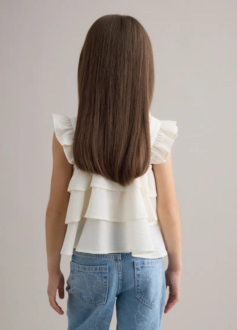 Top Bianco Da Bambina Regular Fit Con Volant, Bianco miniatura 3