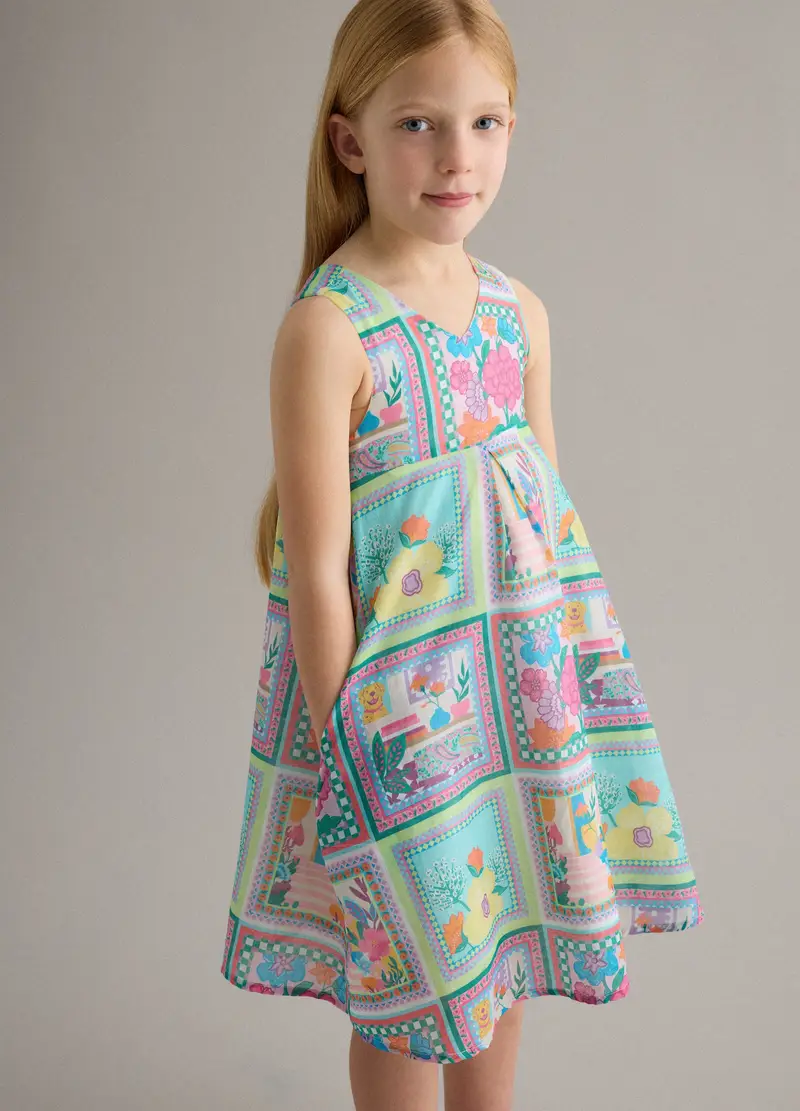 Vestito Senza Maniche In Puro Cotone Multicolor Da Bambina Con Fiori, Multicolor miniatura 3
