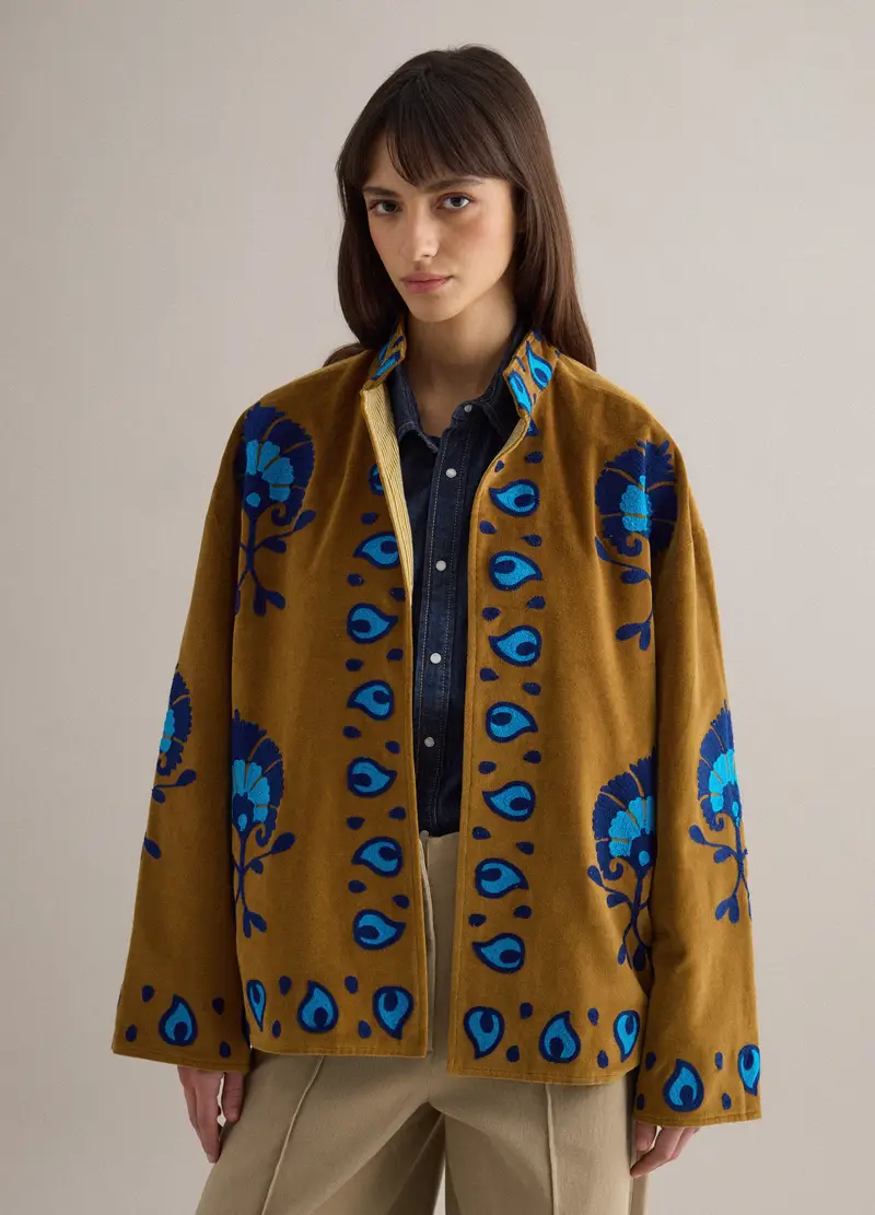 Kimono In Puro Cotone Multicolor Oversize Fit Con Ricami, Donna, Multicolor miniatura 3