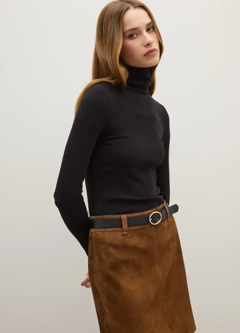 Maglia A Collo Alto Nera Regular Fit, Donna, Nero