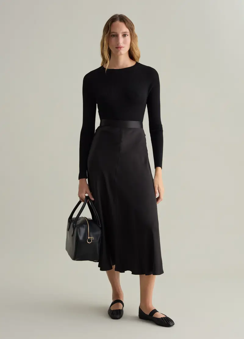 Maglia A Costine Con Maniche Raglan Contemporary, Donna, Nero