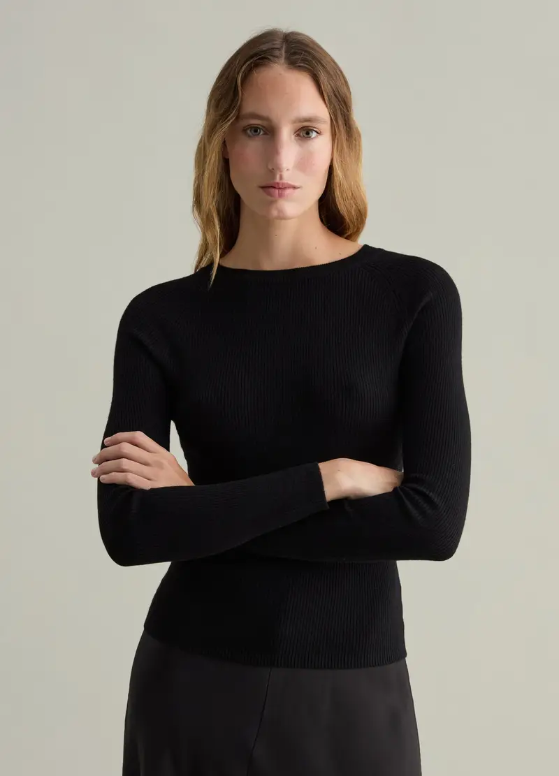 Maglia A Costine Con Maniche Raglan Contemporary, Donna, Nero miniatura 2