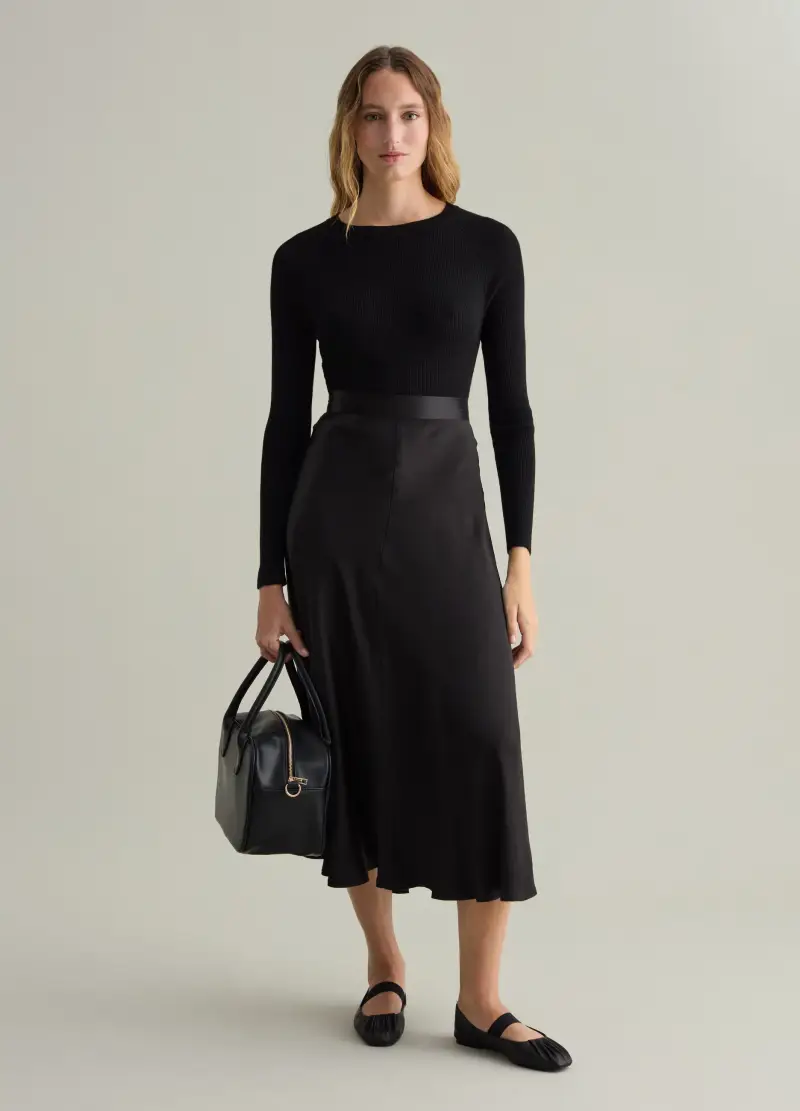 Maglia A Costine Con Maniche Raglan Contemporary, Donna, Nero