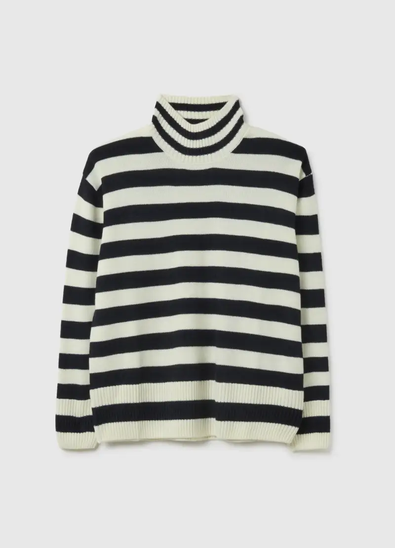 Maglia A Righe Multicolor A Collo Alto Vestibilità Over, Donna, Multicolor