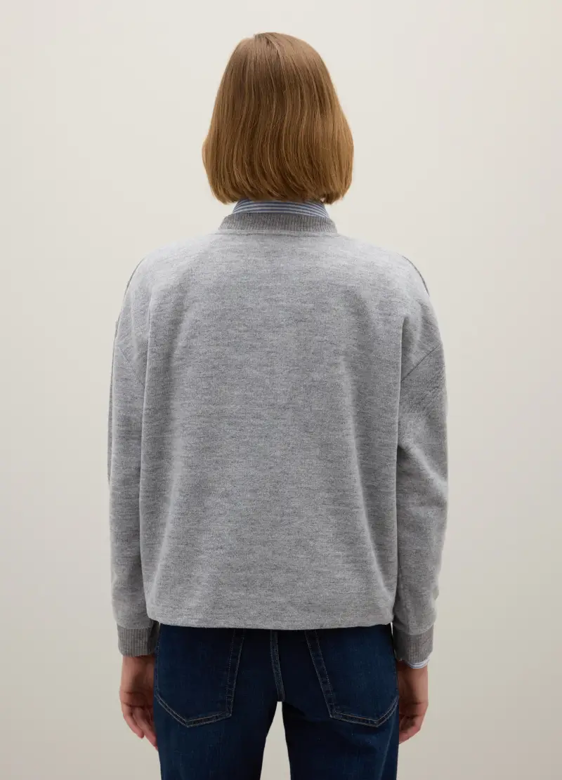 Maglia Grigia Regular Fit Con Dettagli Floreali, Donna, Grigio miniatura 3