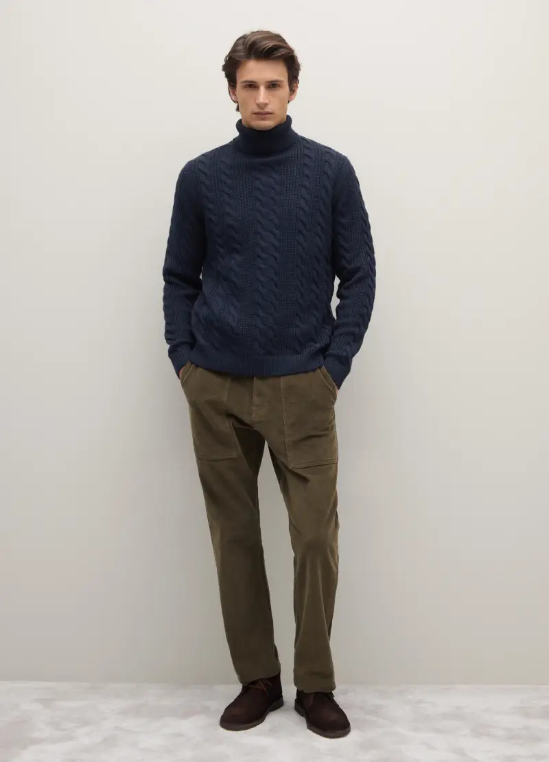 Maglione A Collo Alto Blu Regular Fit Con Motivo Jacquard, Uomo, Blu miniatura 3