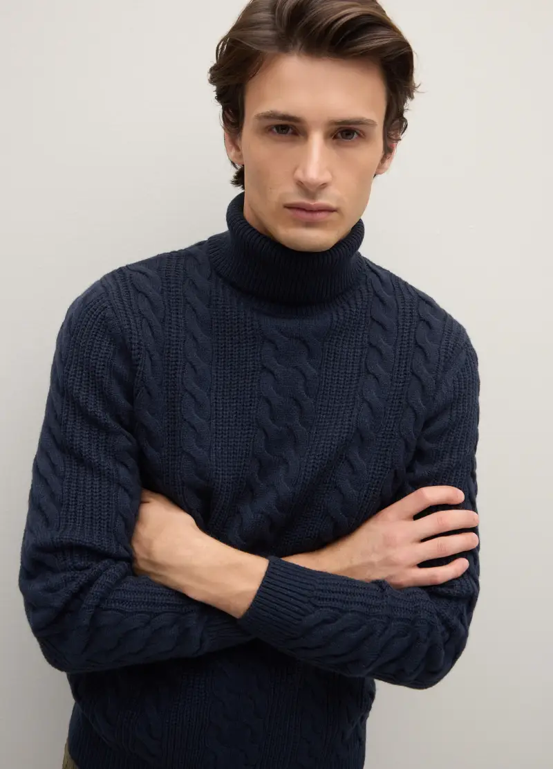 Maglione A Collo Alto Blu Regular Fit Con Motivo Jacquard, Uomo, Blu