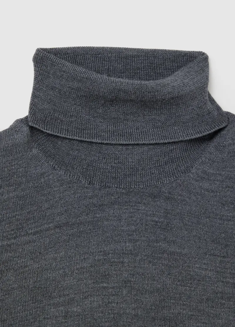 Maglione A Collo Alto Grigio In Pura Lana Merino Regular Fit, Uomo, Grigio miniatura 2