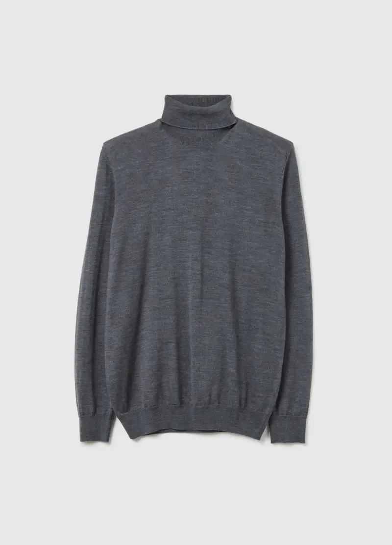 Maglione A Collo Alto Grigio In Pura Lana Merino Regular Fit, Uomo, Grigio