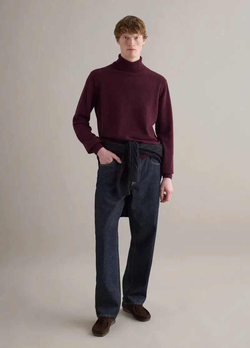 Maglione A Collo Alto In Pura Lana D agnello Rosso Regular Fit, Uomo, Rosso miniatura 2