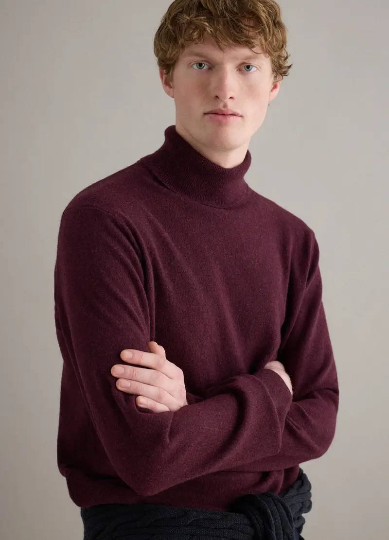 Maglione A Collo Alto In Pura Lana D agnello Rosso Regular Fit, Uomo, Rosso