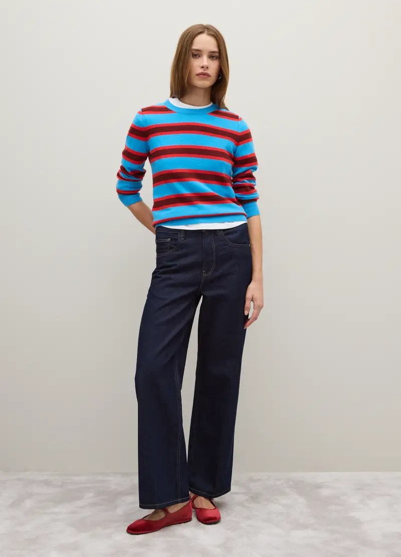 Maglione A Righe Multicolor In Pura Lana, Donna, Multicolor miniatura 3