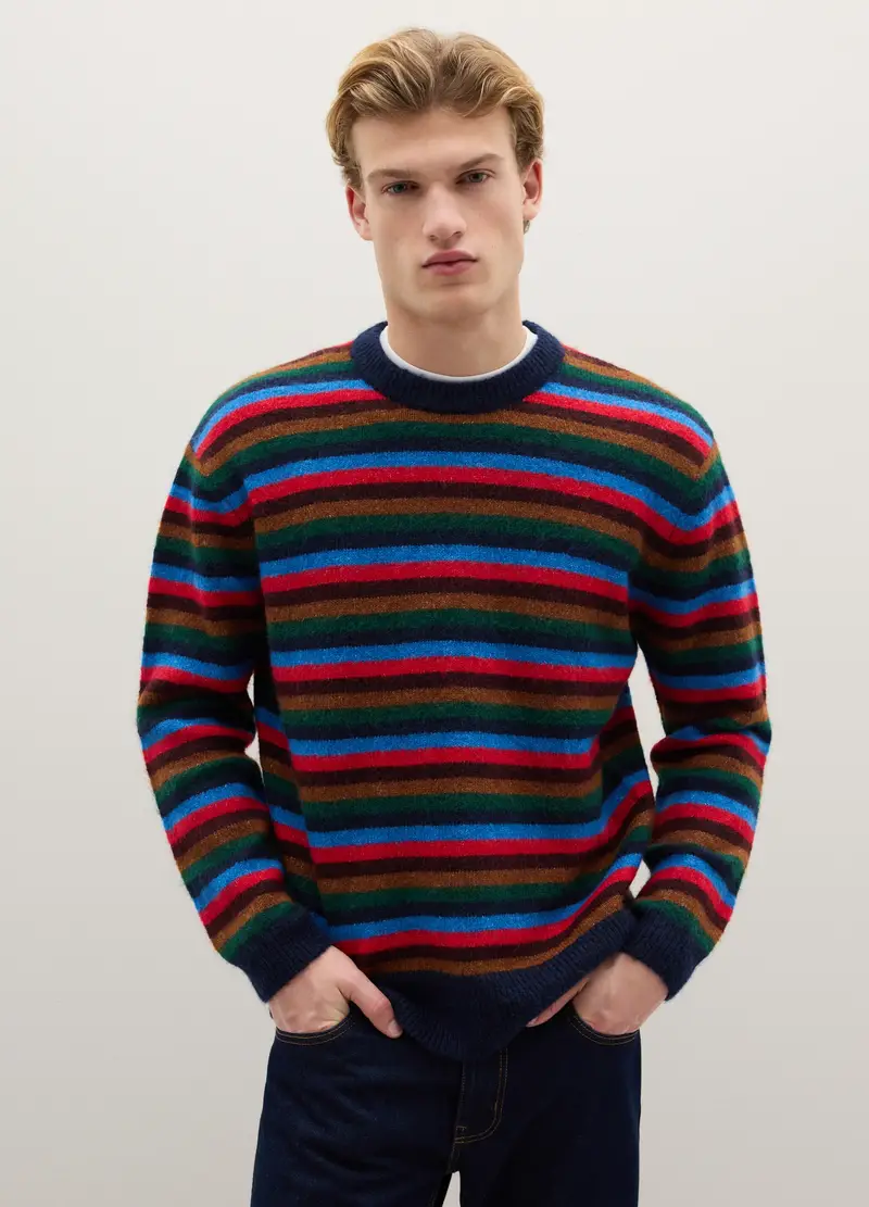 Maglione A Righe Regular Fit Multicolor In Misto Lana, Uomo, Multicolor miniatura 2