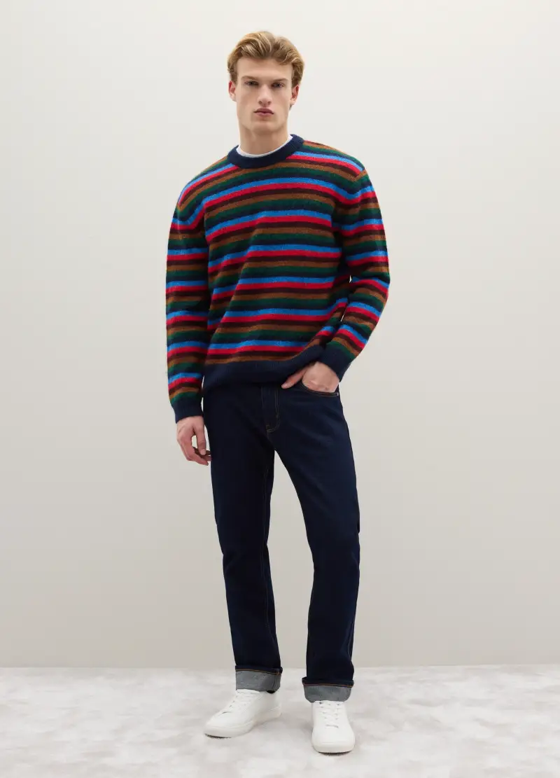 Maglione A Righe Regular Fit Multicolor In Misto Lana, Uomo, Multicolor