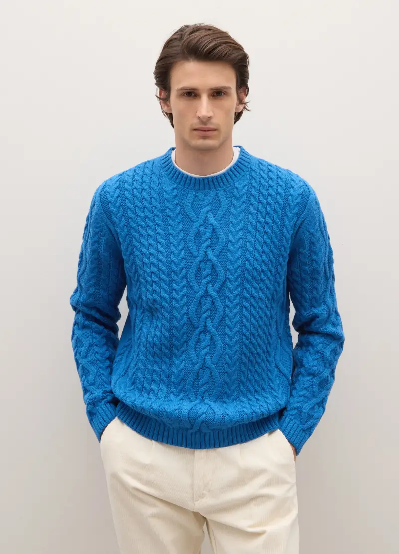 Maglione Azzurro Con Motivo Jacquard In Misto Lana, Uomo, Azzurro miniatura 2
