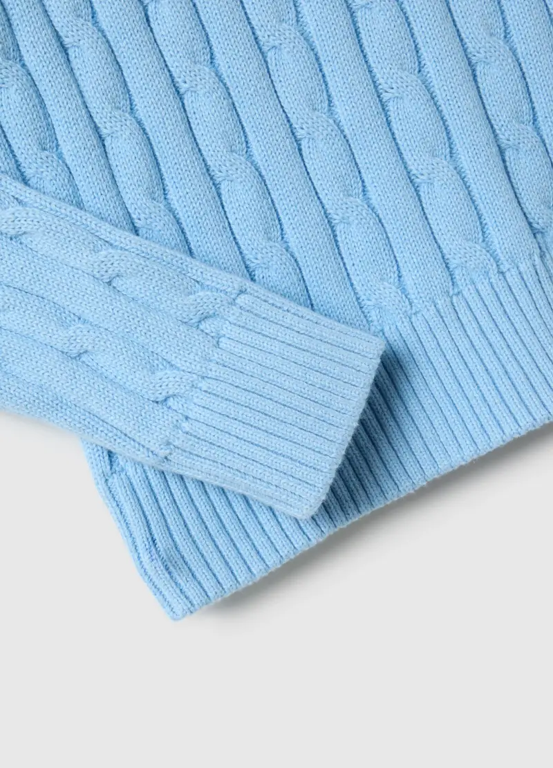 Maglione Azzurro In Puro Cotone Regular Fit Con Lavorazione A Treccia, Donna, Azzurro miniatura 2