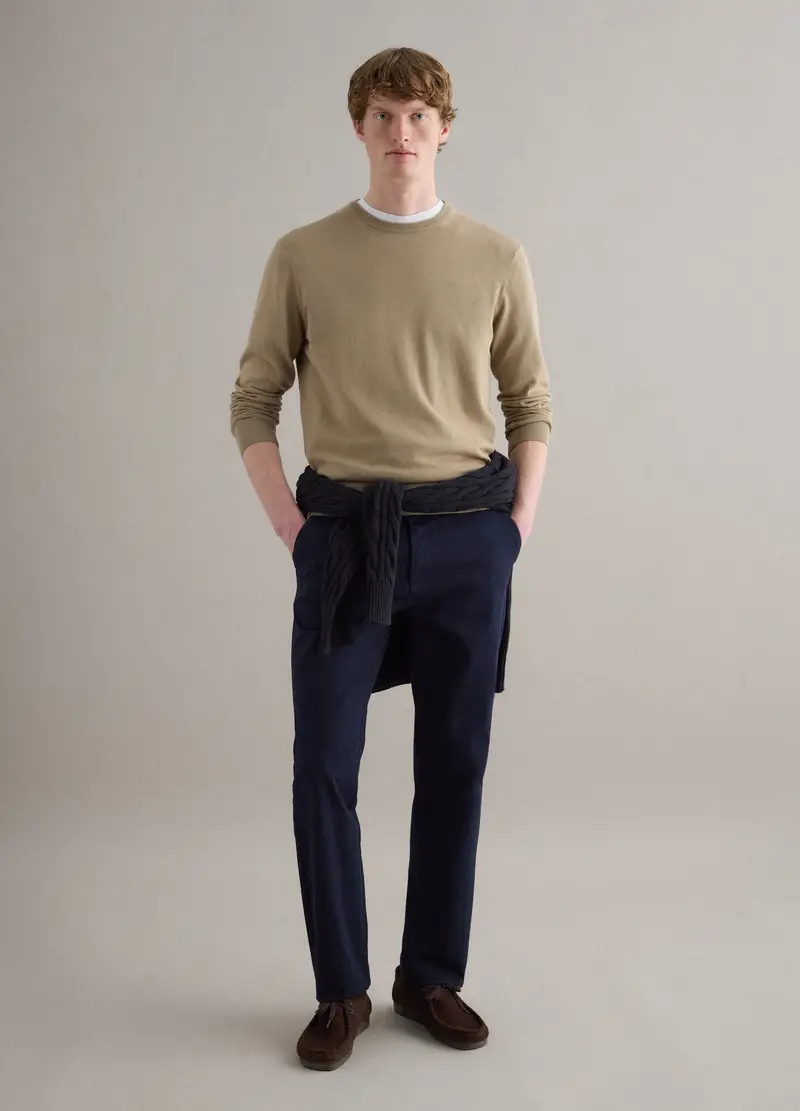 Maglione Beige In Puro Cotone, Uomo, Beige miniatura 2