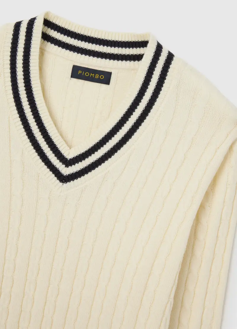 Maglione Bianco In Misto Cotone Regular Fit Con Scollo A V, Uomo, Multicolor miniatura 2