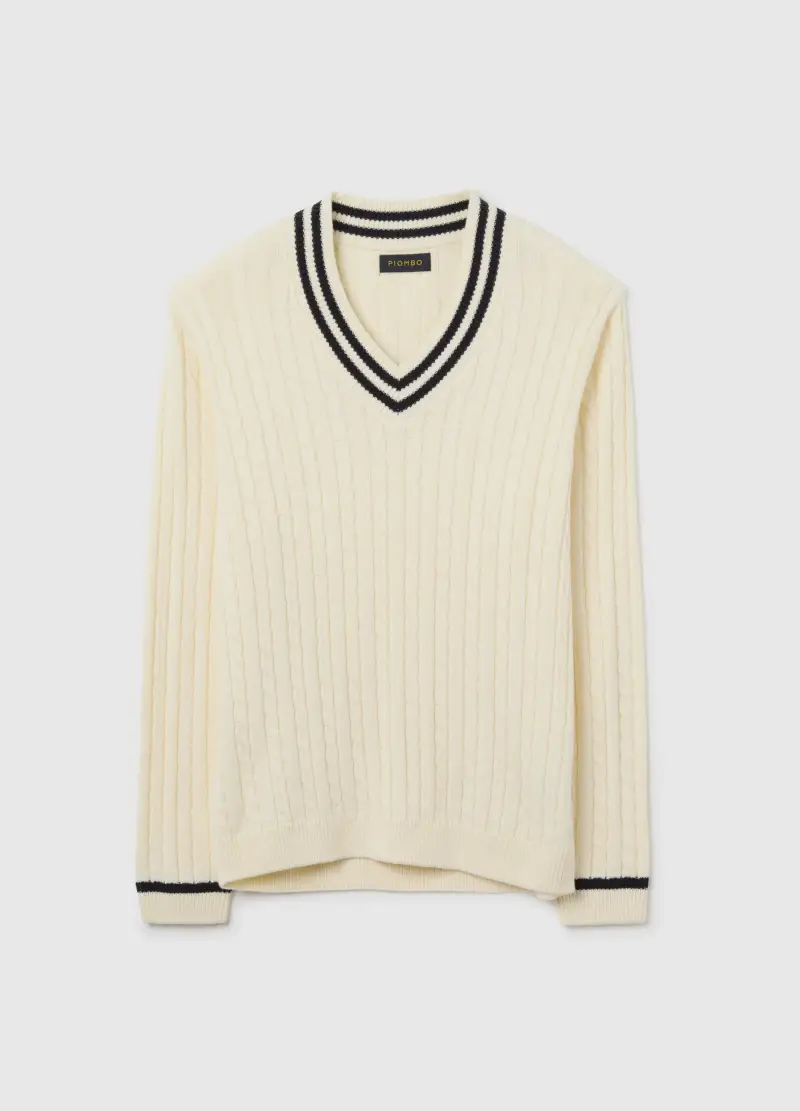 Maglione Bianco In Misto Cotone Regular Fit Con Scollo A V, Uomo, Multicolor