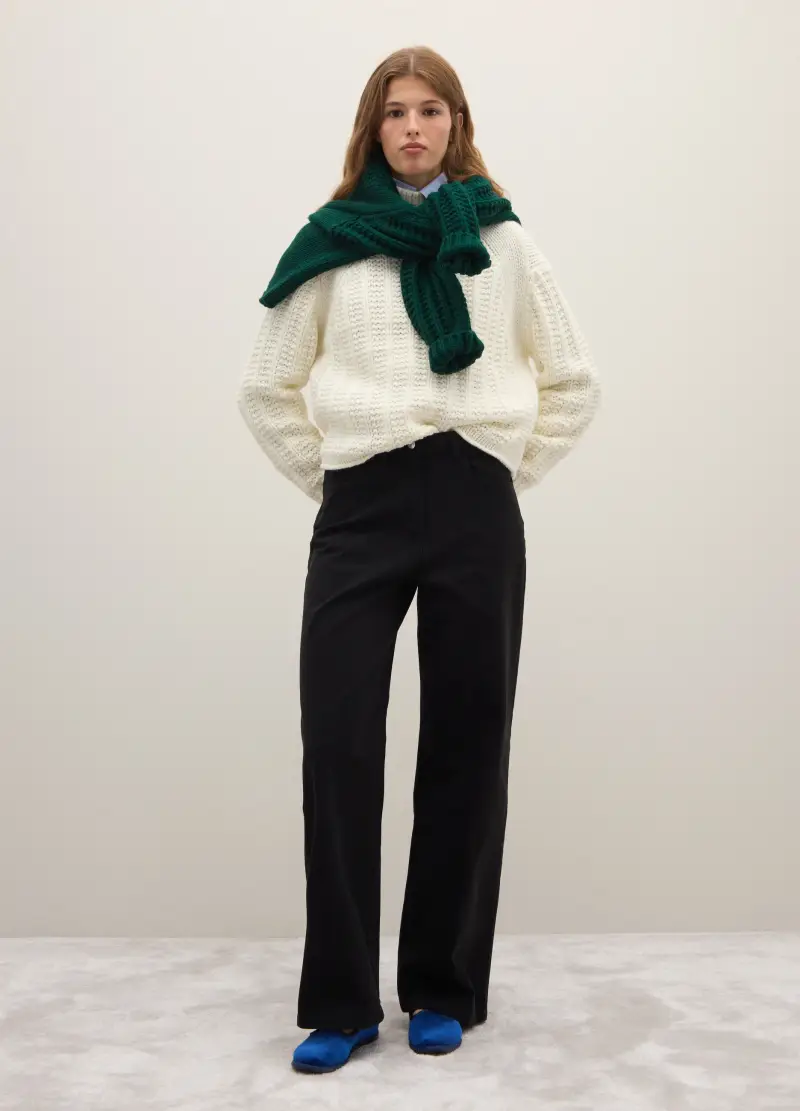 Maglione Bianco Regular Fit Con Motivo Jacquard E Collo Vulcan, Donna, Bianco miniatura 2