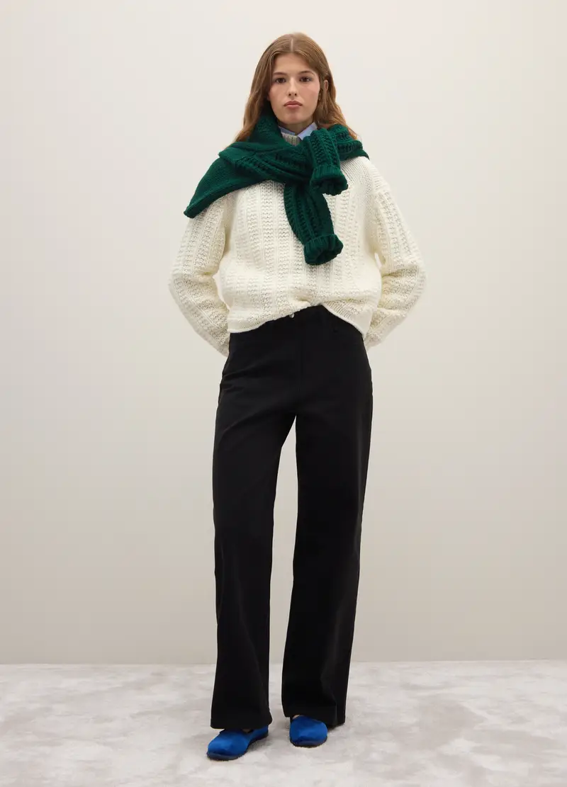 Maglione Bianco Regular Fit Con Motivo Jacquard E Collo Vulcan, Donna, Bianco miniatura 2