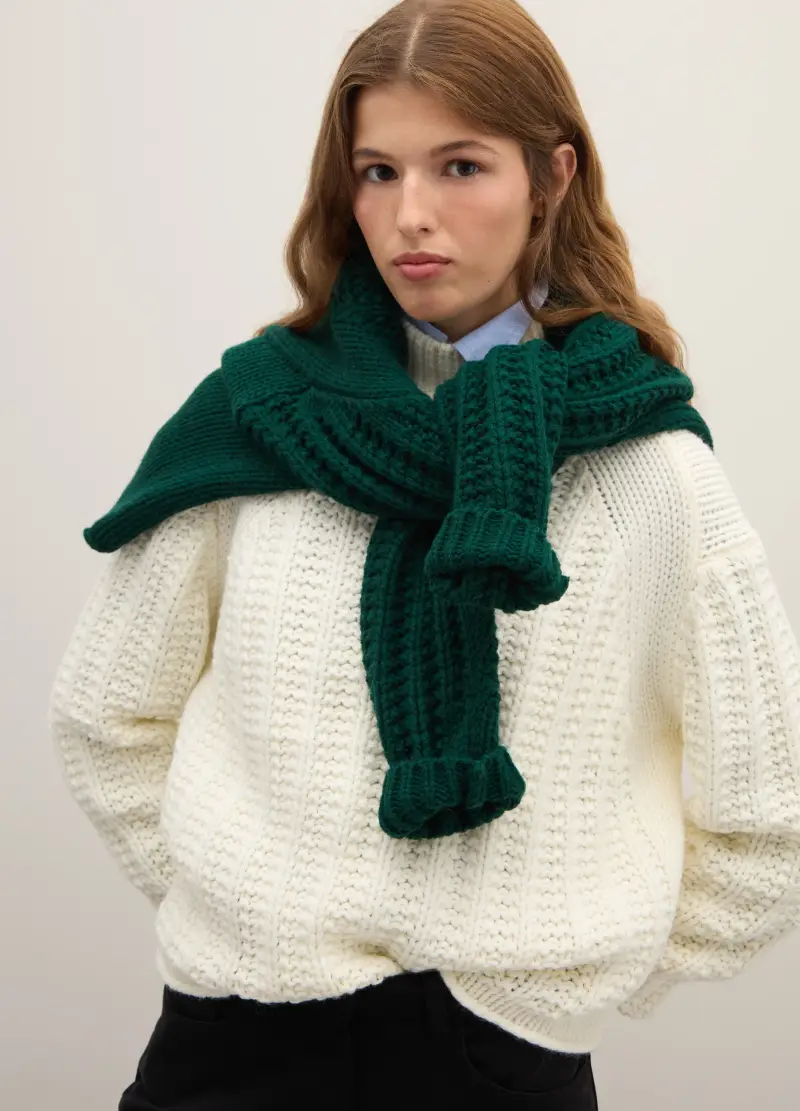 Maglione Bianco Regular Fit Con Motivo Jacquard E Collo Vulcan, Donna, Bianco