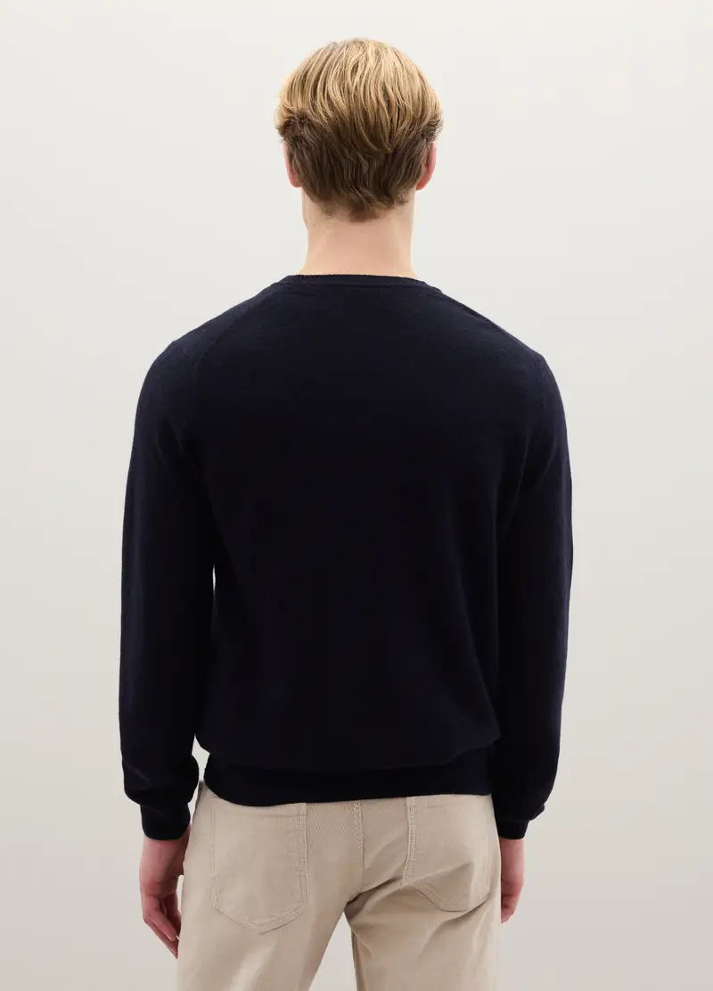 Maglione Blu Con Scollo A V In Pura Lana Lambswool, Uomo, Blu miniatura 3