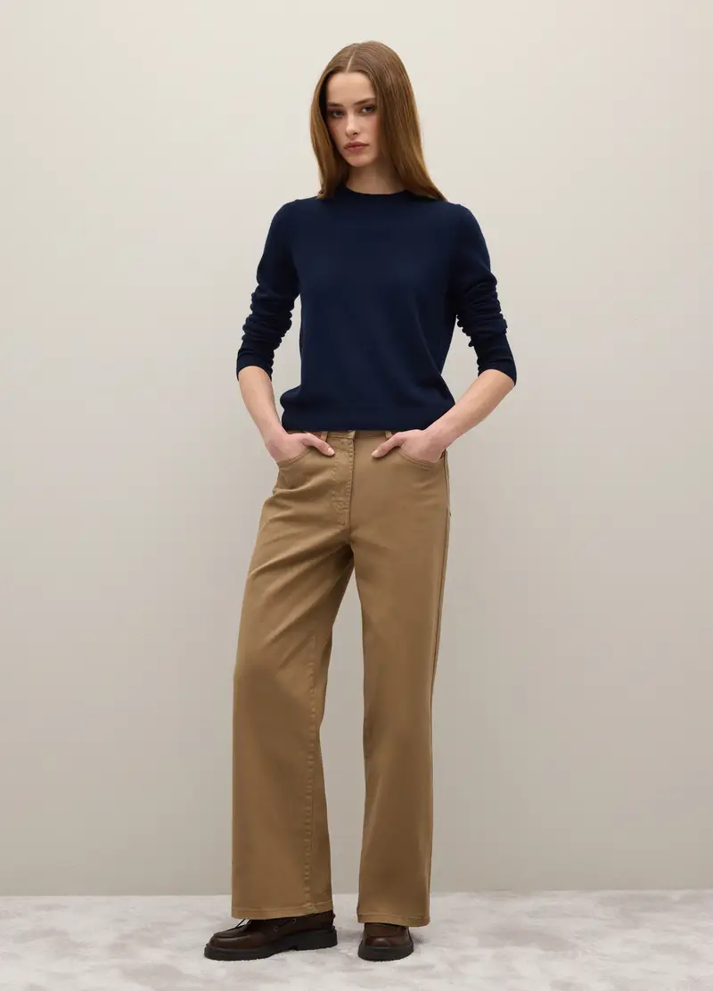 Maglione Blu Girocollo In Puro Cashmere Regular Fit, Donna, Blu miniatura 2