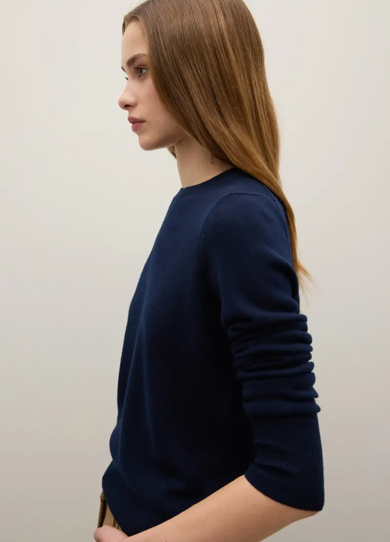 Maglione Blu Girocollo In Puro Cashmere Regular Fit, Donna, Blu