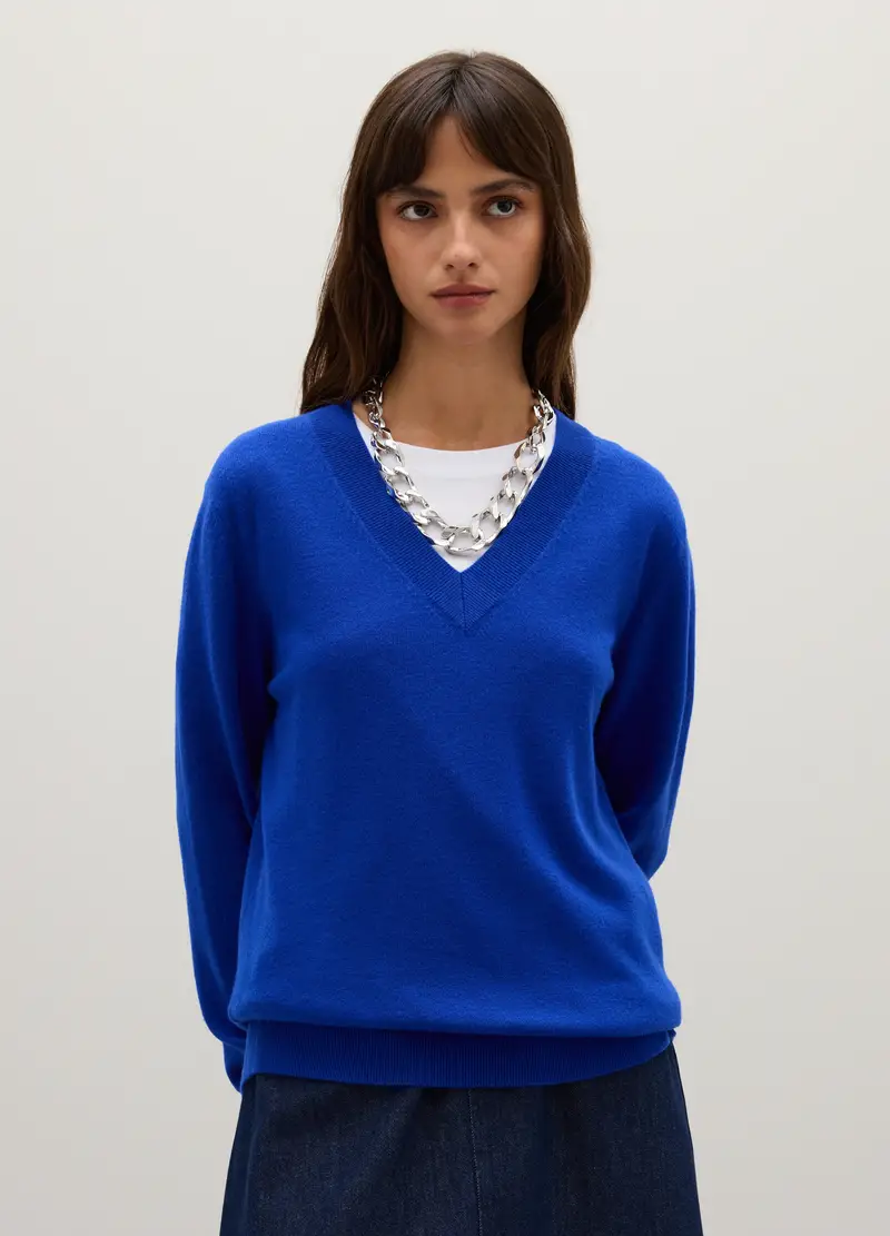 Maglione Blu In Pura Lana, Donna, Blu miniatura 2