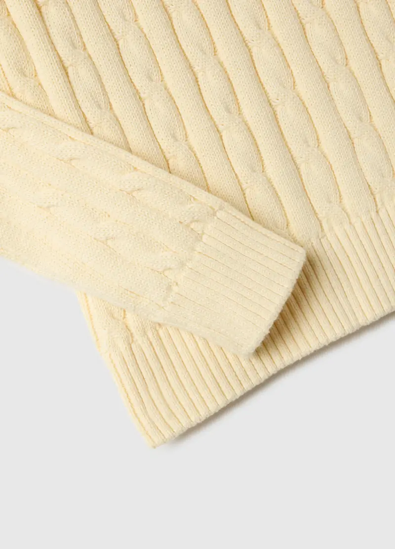 Maglione Giallo In Puro Cotone Regular Fit Con Lavorazione A Treccia, Donna, Giallo miniatura 2