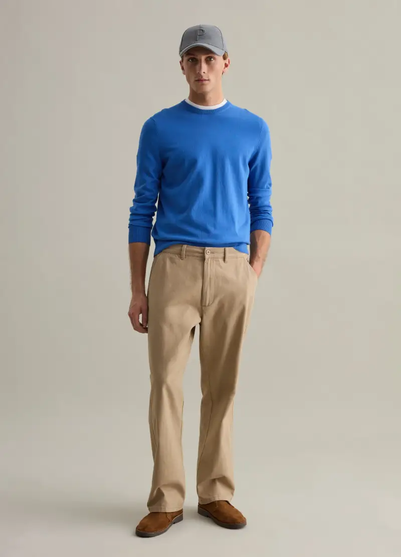 Maglione Girocollo Azzurro In Misto Cotone, Uomo, Azzurro miniatura 2