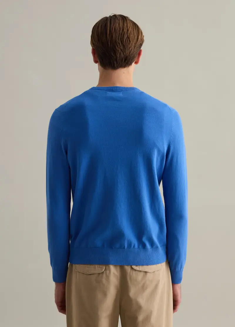 Maglione Girocollo Azzurro In Misto Cotone, Uomo, Azzurro miniatura 3