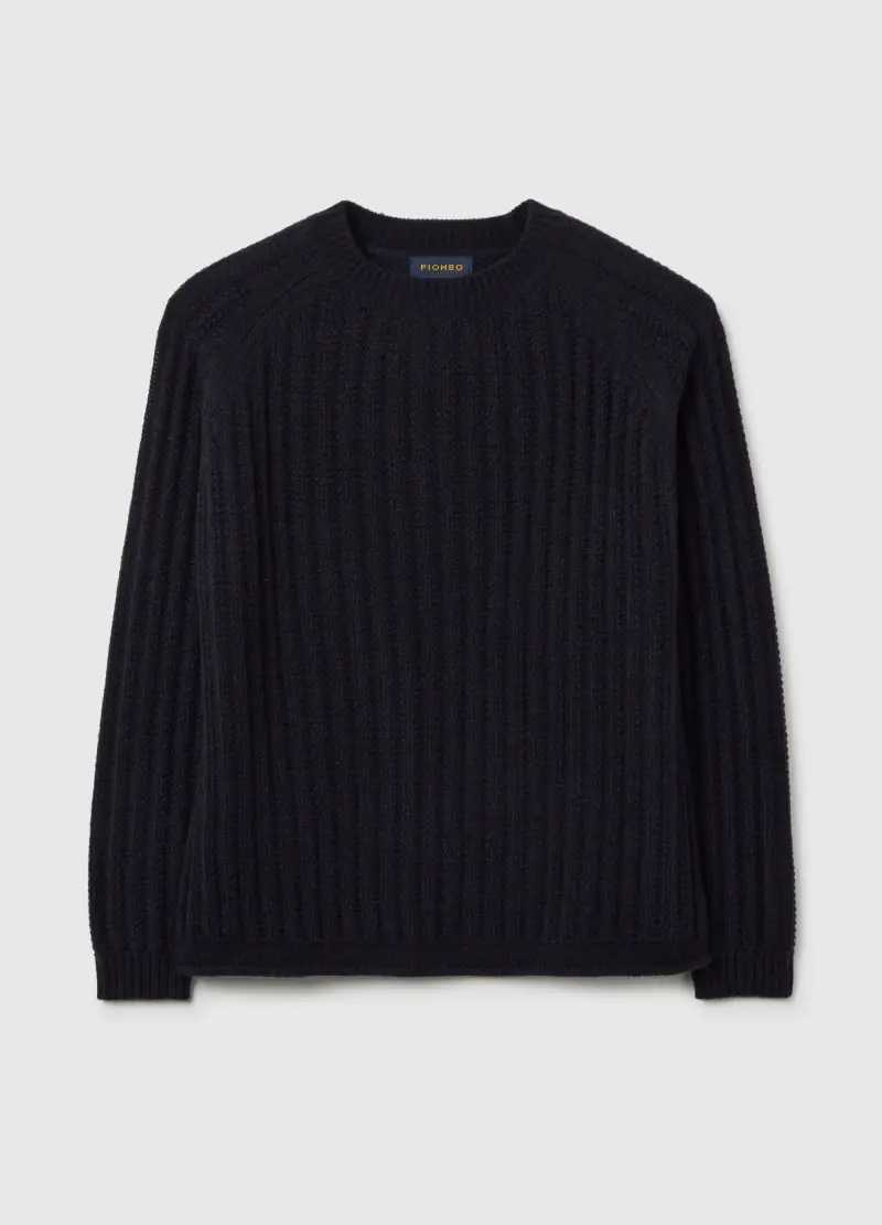 Maglione Girocollo Blu Regular Fit Con Lavorazione A Maglia, Uomo, Blu