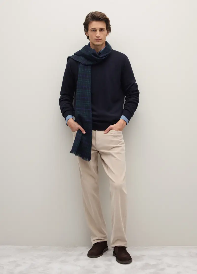 Maglione Girocollo Blu Scuro In Pura Lana Lambswool, Uomo, Blu miniatura 2