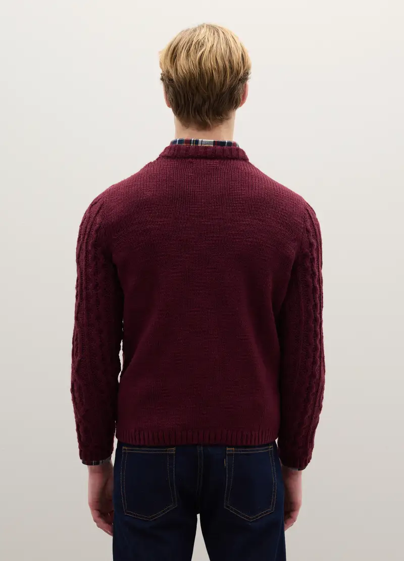 Maglione Girocollo Bordeaux In Misto Lana, Uomo, Rosso miniatura 3