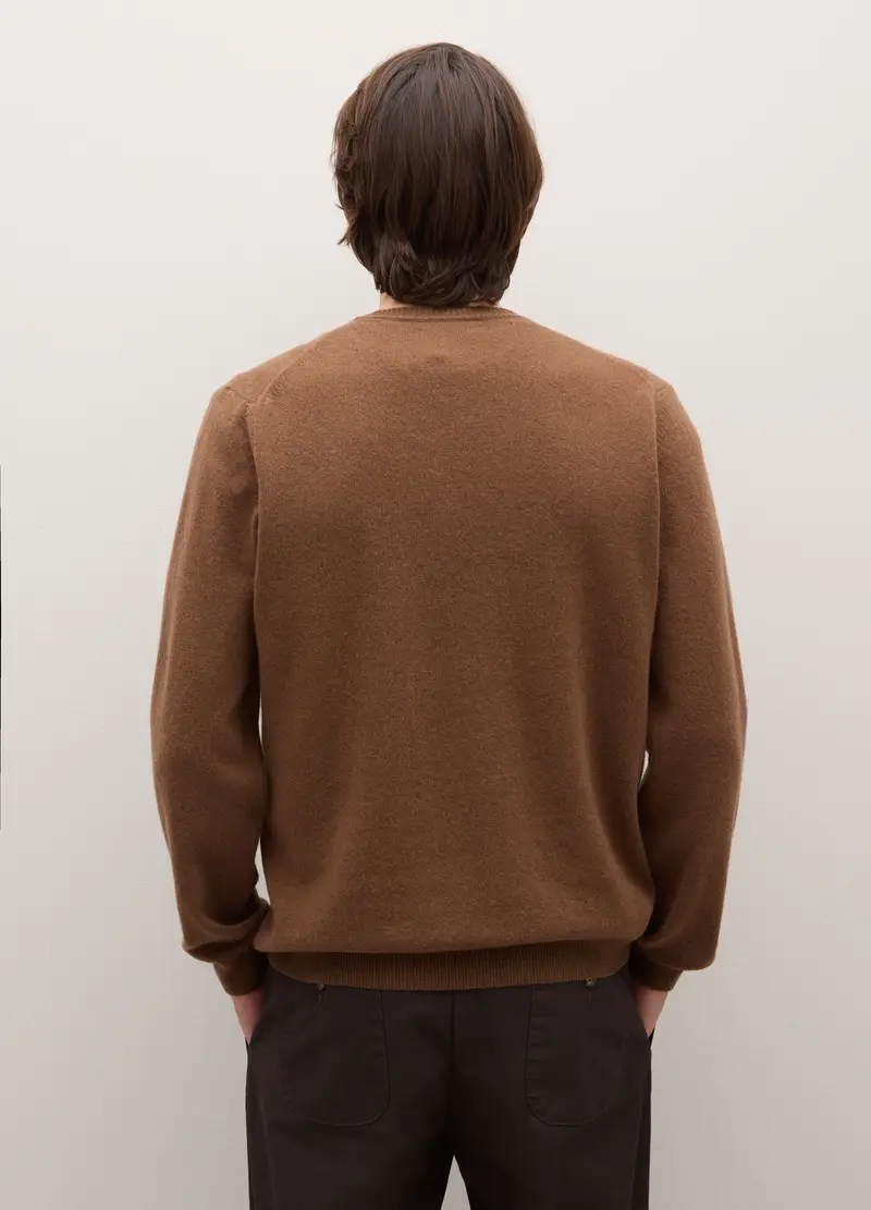 Maglione Girocollo Cammello In Pura Lana Lambswool, Uomo, Marrone miniatura 3