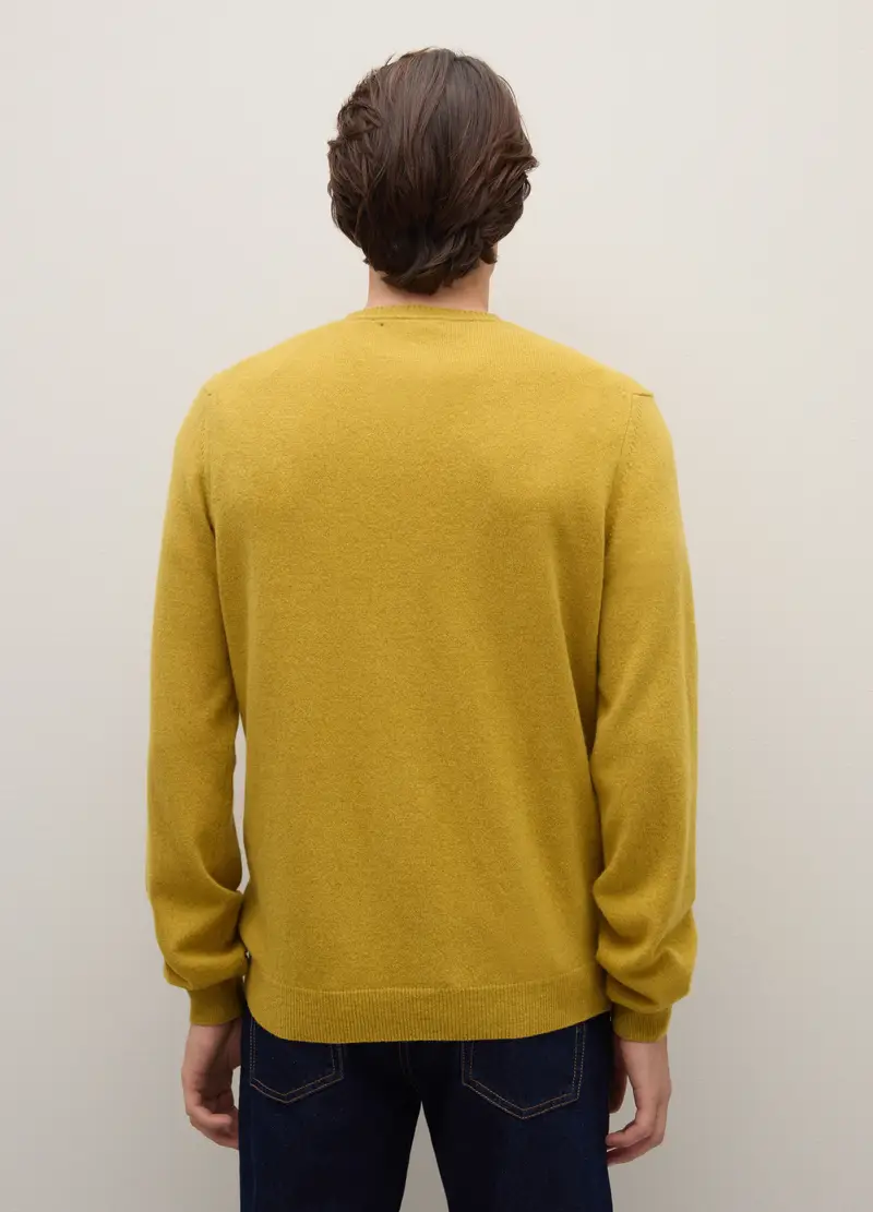 Maglione Girocollo Giallo In Pura Lana Lambswool, Uomo, Giallo miniatura 3