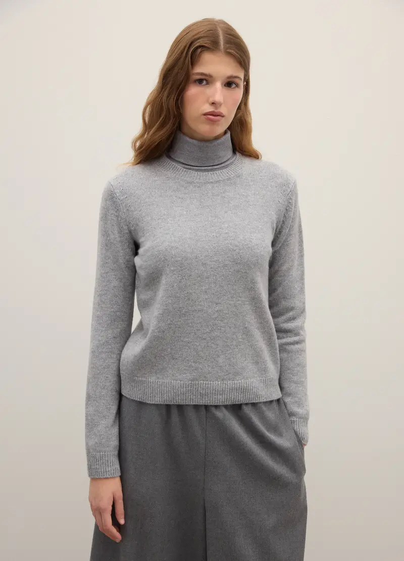 Maglione Girocollo In Misto Lana E Cashmere Grigio, Donna, Grigio miniatura 2