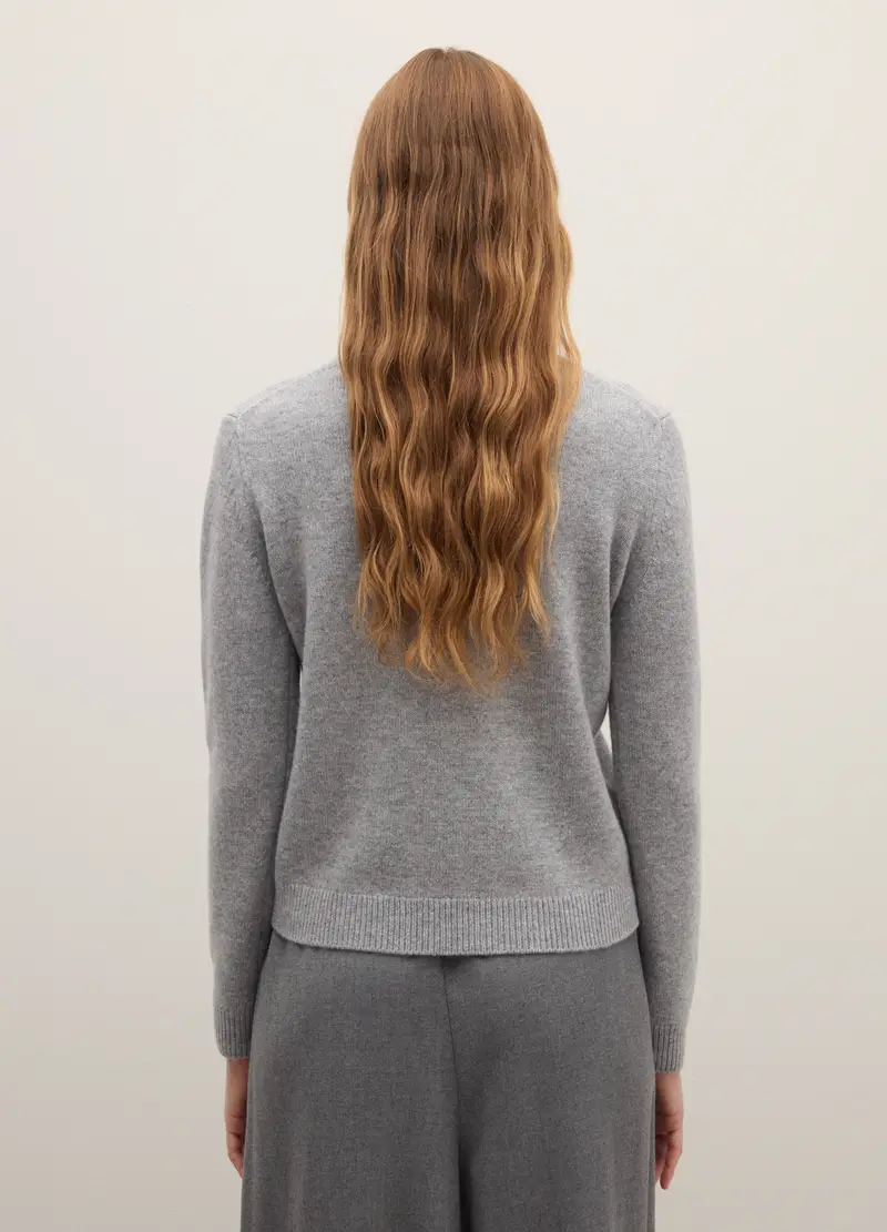 Maglione Girocollo In Misto Lana E Cashmere Grigio, Donna, Grigio miniatura 3