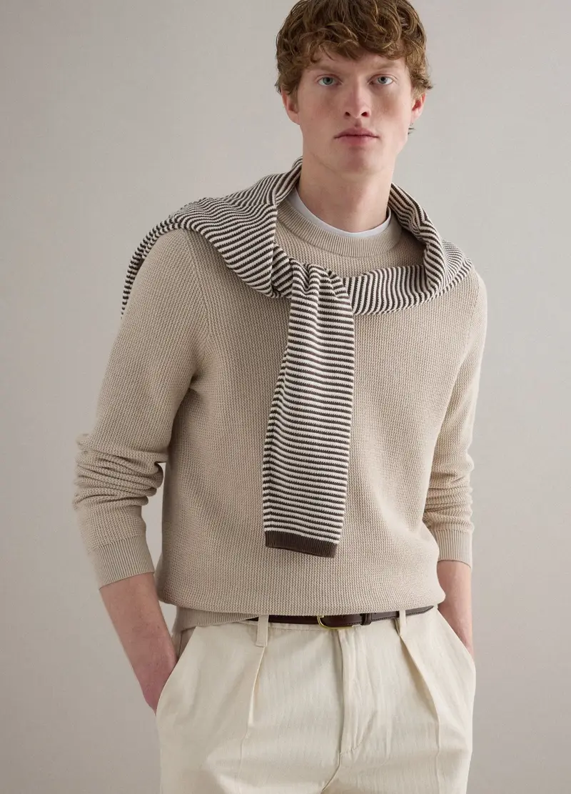 Maglione Girocollo In Puro Cotone Beige Regular Fit, Uomo, Beige