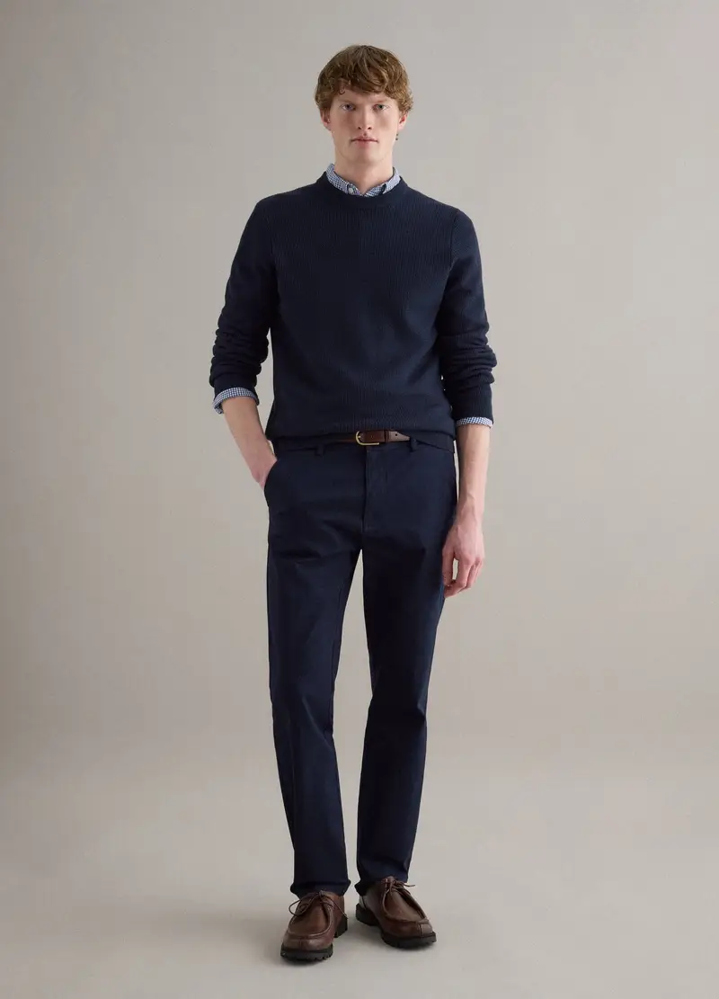 Maglione Girocollo In Puro Cotone Blu Regular Fit, Uomo, Blu