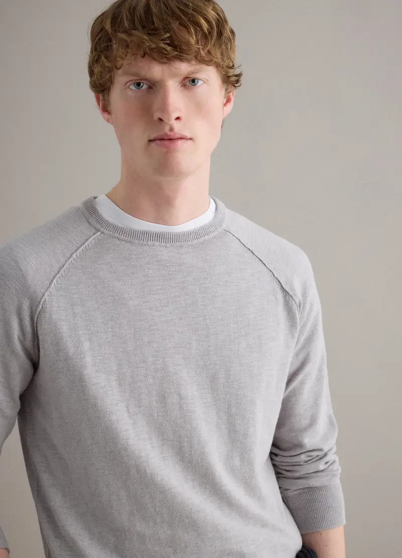 Maglione Girocollo In Puro Cotone Grigio Regular Fit, Uomo, Grigio